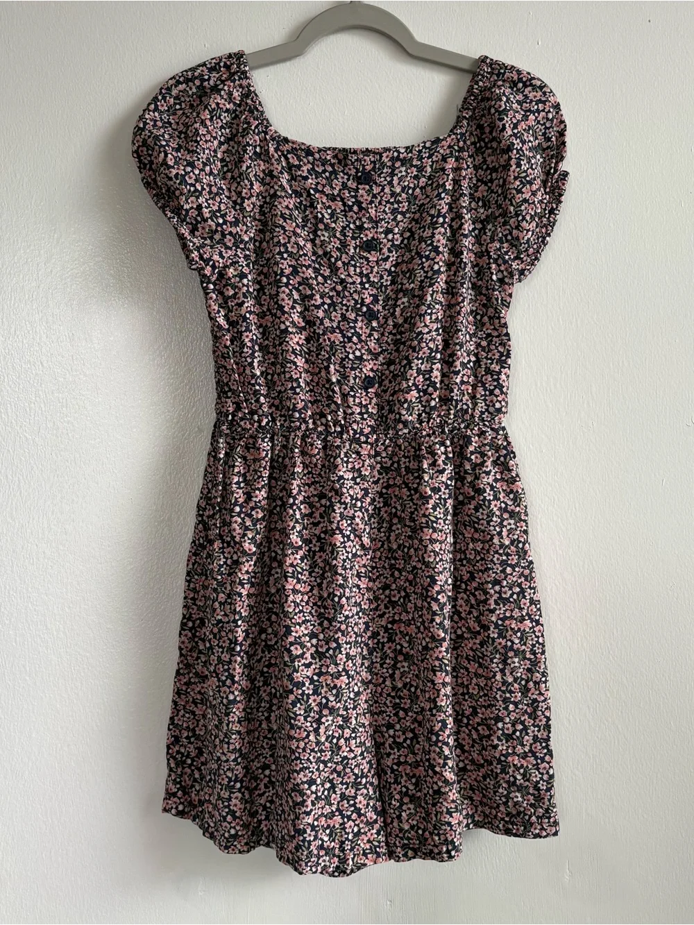 Old Navy Navy Pink Floral Romper Girls L (10-12) Square Neck Lightweight